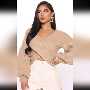 NWT Fashion Nova Taupe Wrap Sweater Top | Size M